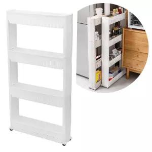 (튼튼)이동식 틈새 수납장 4단 냉장고 주방 세탁실 선반 좁은폭 새장 이좁은 냉장고장 냉장고옆 슬라이딩