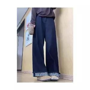 여자 일자 스트레이트 핏 청바지 빈티지 추동 빅사이즈 하이웨스트 와이드 바지 ST4