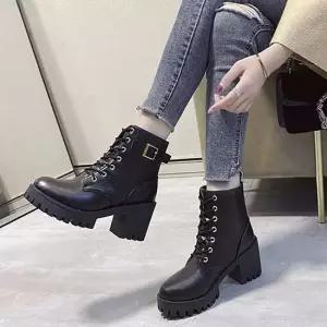 세무워커 버클 장식 포인트 여성 캐주얼 키높이 통굽 워커 하이탑워커