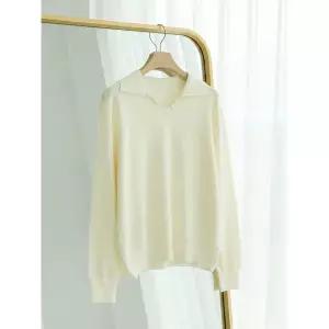 [하프클럽/샵앤]여성 슬릿 카라넥 루즈핏 무지 니트 티셔츠 BONG-WKN-5116-아이