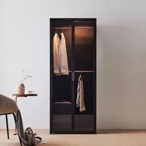 동서가구 블루밍 철제 드레스룸 800 더블 행거형 기본 강화유리도어 수납장 DF926859