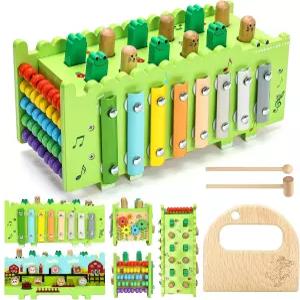 Bsrvtoyer 나무 몬테소리 장난감 1세 - 2세 3세 소년 소녀를 위한 교육 학습 활동 큐브 실로폰 주판 게임과