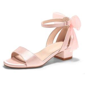 쿠트고 걸스 드레스 슈즈 샌들 청키 로우 힐 보우 발목 스트랩 플라워 걸 웨딩 파티