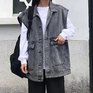 여성여름베스트 블랙데님 조끼 베스트 루즈핏 스트릿 패션 청조끼