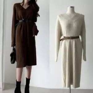 HH-B97 니트원피스 벨트세트원피스 벨트 골 골지니트원피스 니트원피스 벨트세트원피스