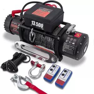 XYCLE 윈치 13500lbs 12V 방수 전동 합성 로프 트럭 견인 보트 트레일러 SUV 4륜 구동 오프로드 차량