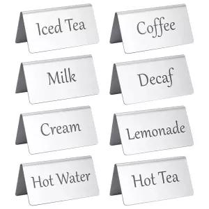 유니크래프탈 8Pcs 스테인리스 테이블 텐트 간판 레스토랑 음료 양면 결혼식 파티 뷔페용 커피 및 티 진열