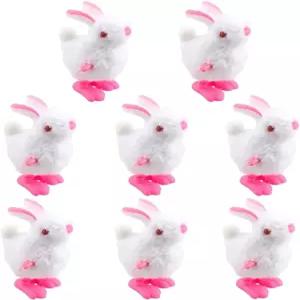 8팩 부활절 토끼 와인딩 장난감 푹신한 시계 달걀 사냥 바구니 스타킹 스터퍼 파티 생일 선물 (흰색)