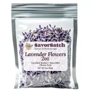 SavorSatch 말린 라벤더 꽃봉오리 2온스 재밀봉 가능한 파우치 | 요리 등급 전체 꽃 코셔 비 GMO 진정 향