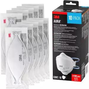 3M Aura 미립자 9205+ N95 가볍고 세 개의 패널로 설계된 로 편안하고 편리한 호흡 보호 10팩 제공