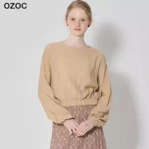 오조크 크롭 라운드넥 블라우스