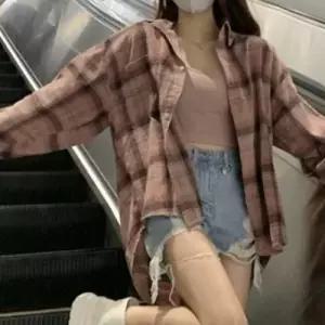 데일리 체크 셔츠 남방 여름 블라우스 오버핏 데일리 WFJKL29