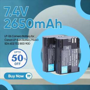 캐논 LP-E6N 배터리용 7.4V 2650mAh 카메라 Mark3 5D4 6D2 80D
