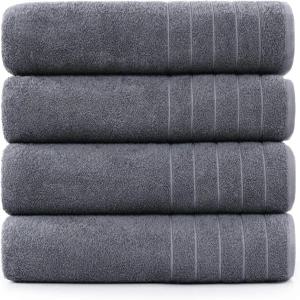 카사 플라티노 100 면 4팩 목욕 타월 세트(30 x60 ) - 링 스펀 욕실용 대형 퀵 드라이 부드럽고 흡수력이