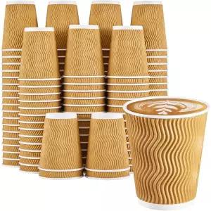 16온스 일회용 커피컵 90개 세트 단열 종이 골판지 물결무늬 벽 디자인 종이컵 뜨거운 및 차가운 음료용 파