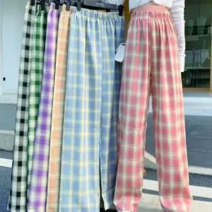 여성용 여름 냉감 밴딩 체크 패턴 쿨 팬츠 바지 통기성 쿨링 팬츠 여자여름바지 체크바지