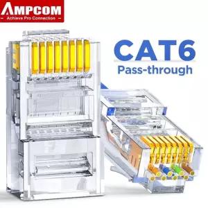 작업선 케이블 AMPCOM RJ45 커넥터 패스 스루 CAT6 CAT5E 모듈형 콘센트 네트워크 끝 UTP 3U 50u 금 8P8C