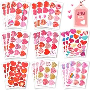 348개의 용 발렌타인 스티커 벌크 러브 하트 교실용 공예품 선물 상자 봉투 결혼식용 발렌타인데이 파티