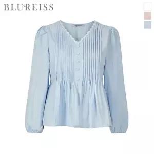 [블루레이스] V넥 핀턱 A라인 블라우스_B6S1BL5121