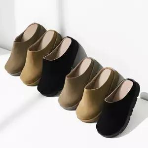 [비비오]천연소가죽 키높이슬리퍼 발편한 통굽 뮬슬리퍼