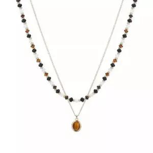 롱목걸이 자연주의 원석 호안석 타이거아이 심플비즈 이중 목걸