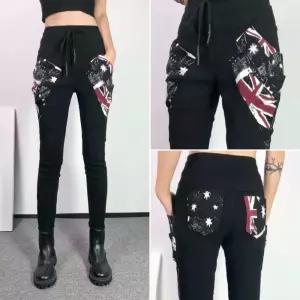 봉숙이 잉글랜드 2025 겨울 기모 신상 따뜻한 여성 스판 허리 밴딩 여자 배기 면 고무줄 팬츠 블랙 검정 색 베기 9부 긴 바지