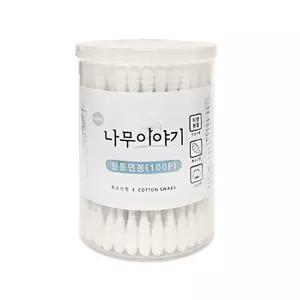 나무이야기 원통면봉 회오리형 100개입 순면 나무 면봉 회오리 헤드 멸균 향균