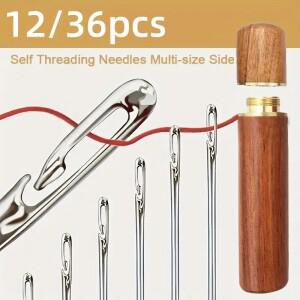 12/36개 블라인드 재봉 바늘 노인용 스테인리스 스틸 자동 자가입사 스티칭 핀 DIY 펀치 니들 실