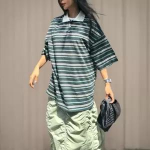 여성 오버사이즈 블록코어 카라 티셔츠 럭비 스타일 반팔