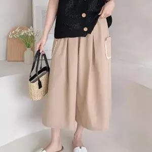 여성 레이스 카고 칠부 와이드핏 밴딩 숏팬츠