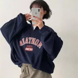 하프집업맨투맨 레터링 여자 나염 긴팔 봄티셔츠 스포티