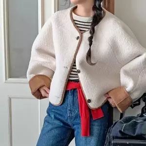 스웨이드자켓 뽀글이 겨울 양면 크롭무스탕 여성 점퍼