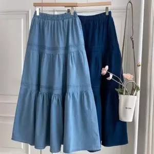 청치마 밴딩 잔셔링 봄데님 살랑 캉캉스커트
