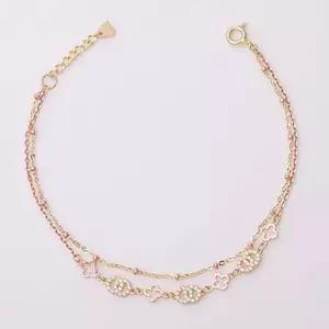 14K gold 플라멩고 골드 로즈골드 두줄 체인 금 팔찌