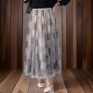 시스루 샤스커트 밴딩 발레코어 레이어드 쉬폰 체크치마