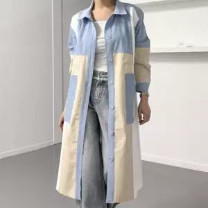 패치워크 원피스기장 루즈핏 롱셔츠 면남방