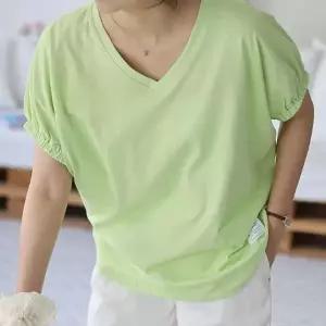 여성 오버핏 브이넥 밴딩 반팔 면 티셔츠