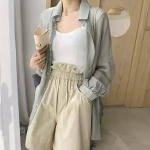 실키 시스루셔츠 루즈핏 살안타 얇은긴팔 휴양룩