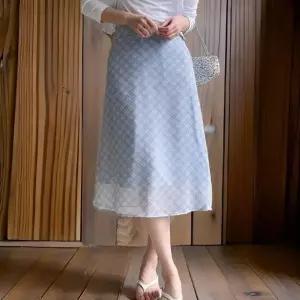 여성 체크 쉬폰 레이어드 A라인 결혼식 하객 스커트