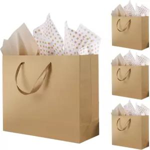 손잡이가 달린 플라투스 브라운 선물 가방 휴지가 대형 4팩 쇼핑용 크래프트 종이 파티용 생일 결혼식