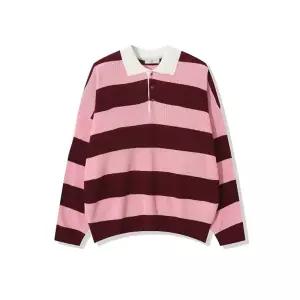 남자 단가라 럭비 카라넥 긴팔 니트티 AC-KN-Q61-핑크