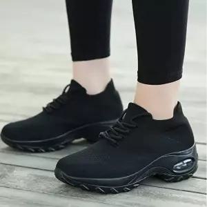 [엄지척]여성 587YMK04 착화감 편한 니트 에어굽 슬립온 워킹화 블랙