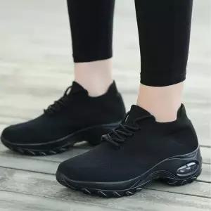 여성 587YMK04 착화감 편한 니트 에어굽 슬립온 워킹화 블랙