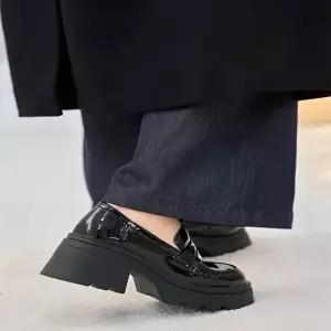 [엄지척]여성 333UMP92 2컬러 블랙 무광 유광 통굽 가보시 로퍼구두