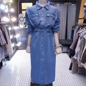 여자 셔츠 루즈핏 남방 긴 데님 원피스 허리 조절 롱