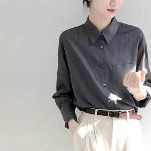 클래식핏 블라우스 G126966 긴팔셔츠 그레이 스트라이프