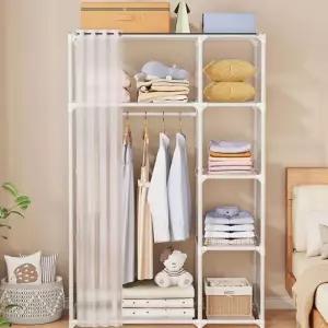 간편 조립 옷장 미니옷장 드레스룸 커튼 1인 키큰장