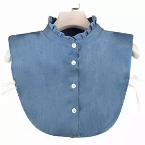 진청 프릴 셔츠 레이어드 데님 넥 가짜 페이크카라