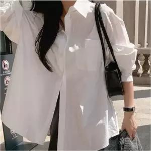 여자 긴팔셔츠 루즈핏 화이트 와이셔츠 포켓 봄셔츠