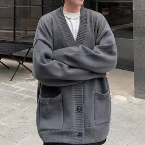 드롭 오버핏 깔끔 가디건 숄더 남성 스타일 루즈핏 V넥 라인
